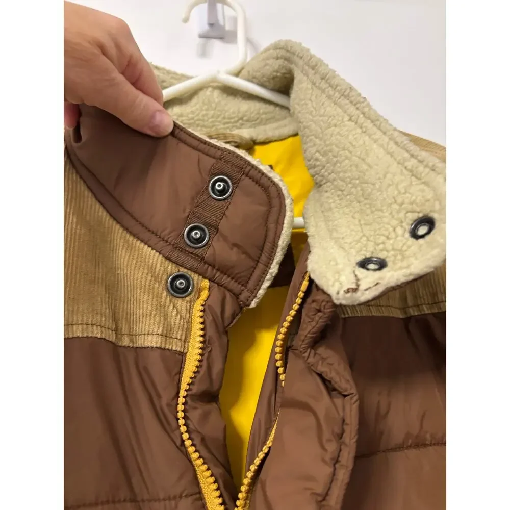 prAna Waylen Mens XL Puffer Jacket Quilted Corduroy Yoke Sherpa Collar Brown